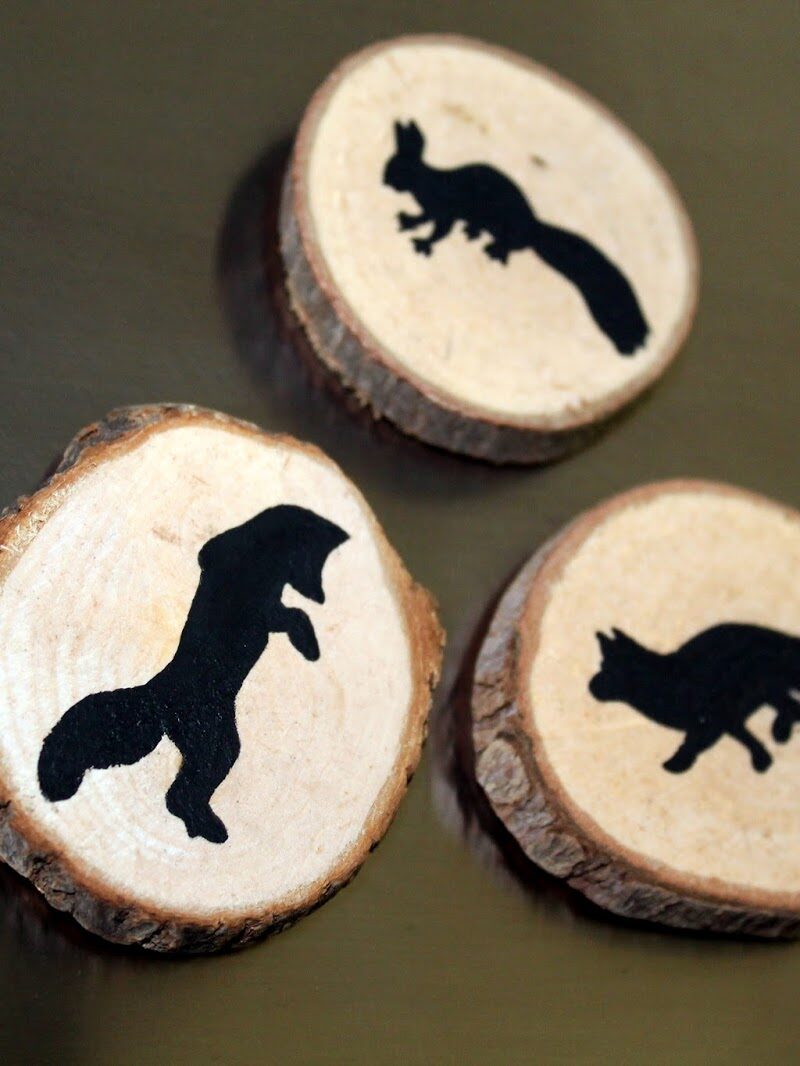 DIY Holzscheiben Magnete Fuchs und Eichhörnchen einfach selber machen