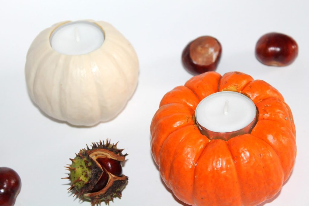DIY, Basteln: Kürbis Teelichter in Dekoration, Herbstdekoration, Basteln mit Naturmaterialien - DIYCarinchen