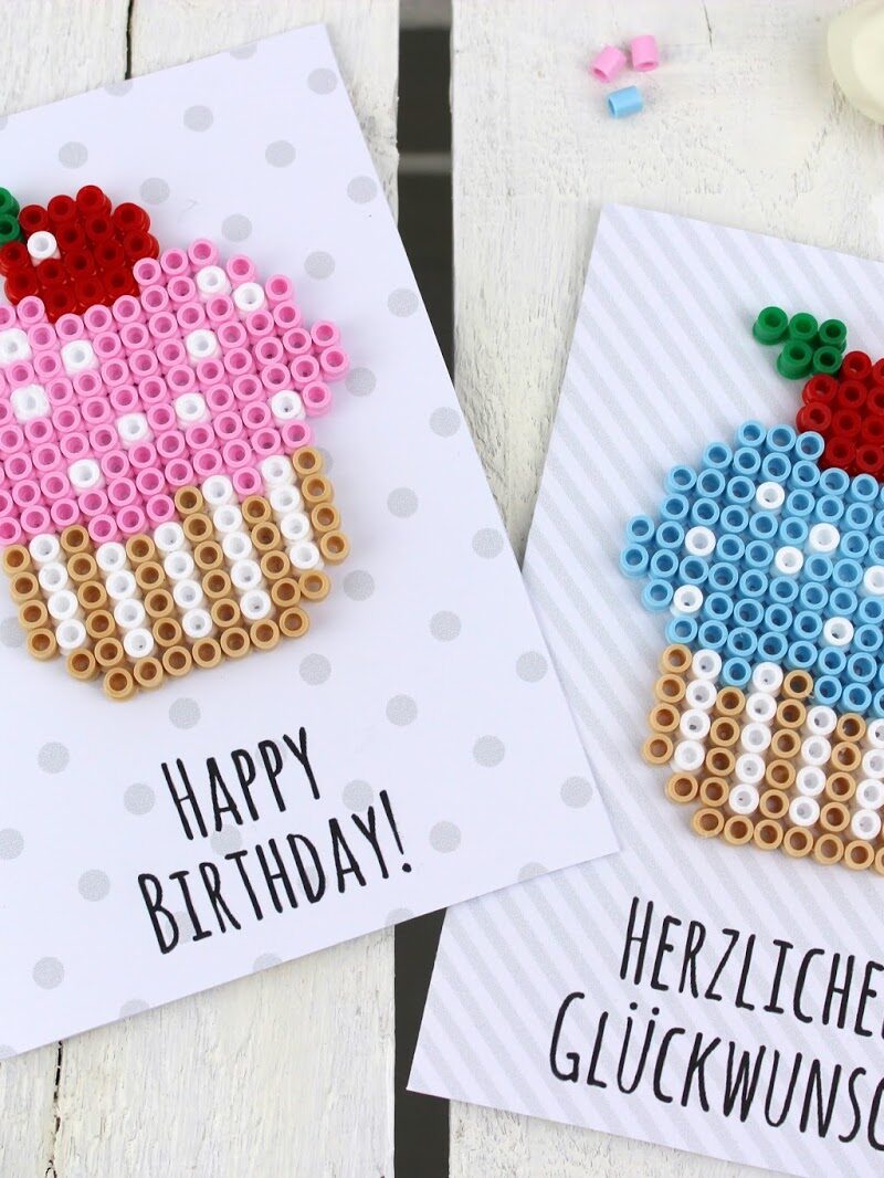DIY Geburtstagkarten aus Hama Bügelperlen selber machen + kostenlose Vorlage - die perfekte Geschenkidee zum Geburtstag
