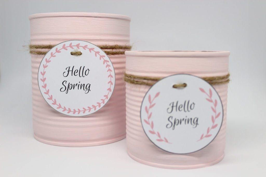 DIY Recycling Bastelidee: Blumentopf aus Konservendose in zartem rosa + kostenlosem Etikett