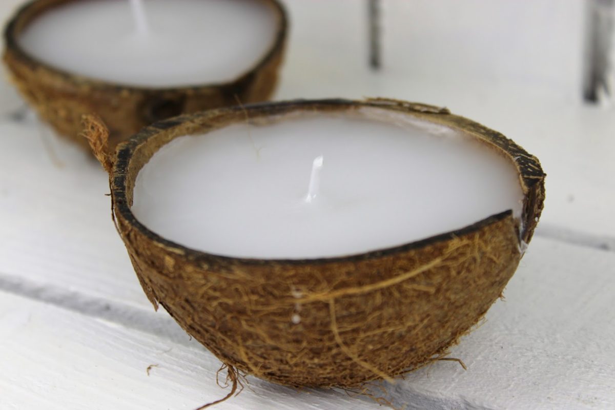 DIY Kerzen in einer Kokosnussschale ganz einfach selber machen