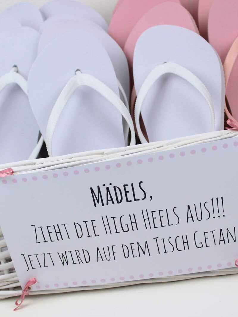 DIY Gastgeschenk Flip Flop Korb - Zieht die High Heels aus, es wird getanzt + kostenlose Vorlage