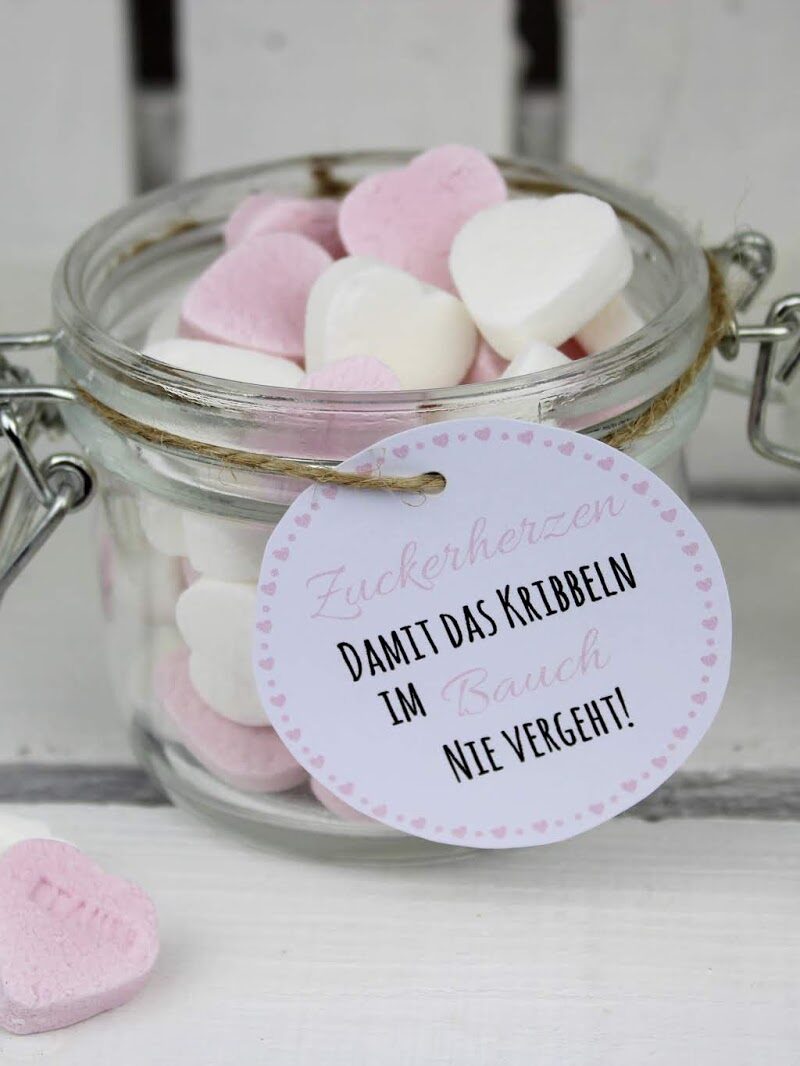 DIY Geschenk im Glas Zuckerherzen - perfekt als Hochzeits- oder Valentinstagsgeschenk + kostenlose Vorlage