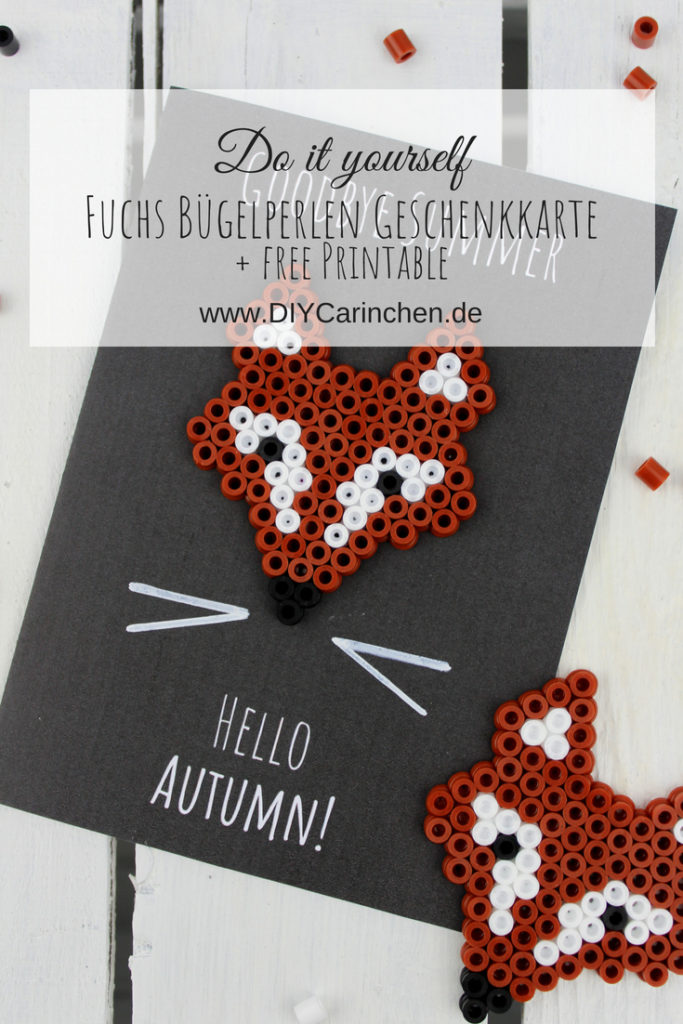 DIY Fuchs Bügelperlen Geschenkkarte - schnelle Bastelidee für den Herbst (+ gratis Vorlage)