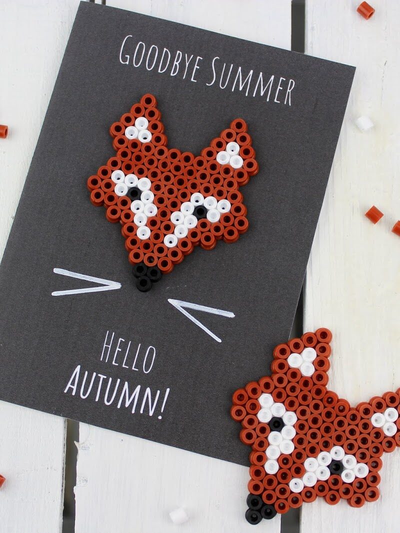 DIY Fuchs Bügelperlen Geschenkkarte - schnelle Bastelidee für den Herbst (+ gratis Vorlage)