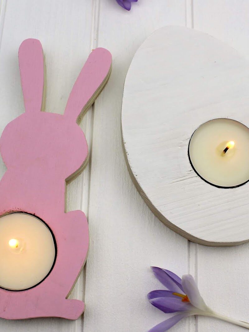 Osterdeko Teelichter Hase und Ei
