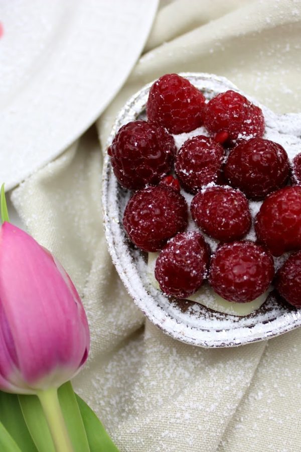 Schokomuffins mit Himbeeren und Vanille