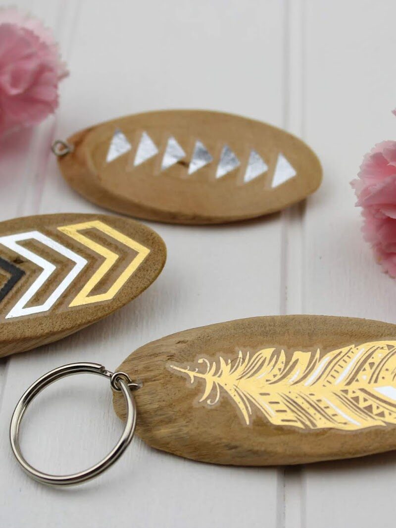 Schlüsselanhänger, Klebetattoo, Holz, Geschenk