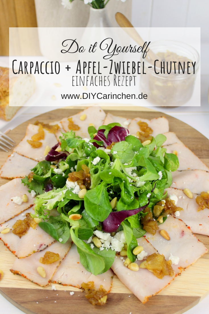 Puten Carpaccio mit Apfel-Zwiebel-Chutney und buntem Salat
