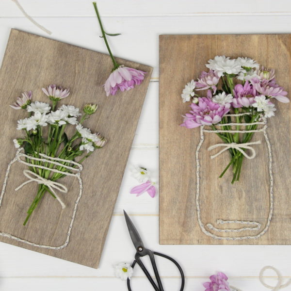 DIY String Art Wandbild Vase mit Blumen