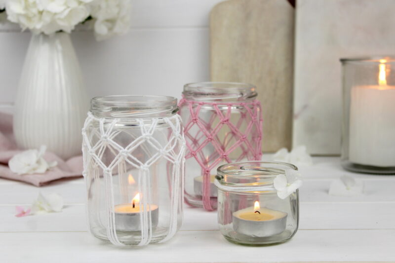 DIY Makramee Windlichter Kreuzknoten knüpfen