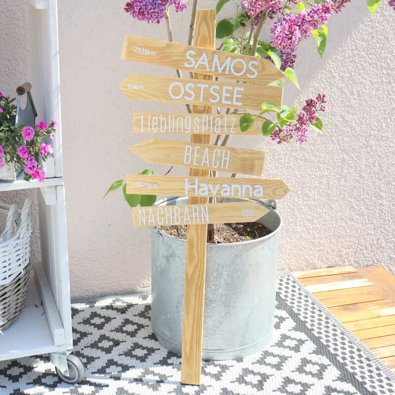 selbstgebauter Wegweiser aus Holz (Schild) für den Garten - DIY