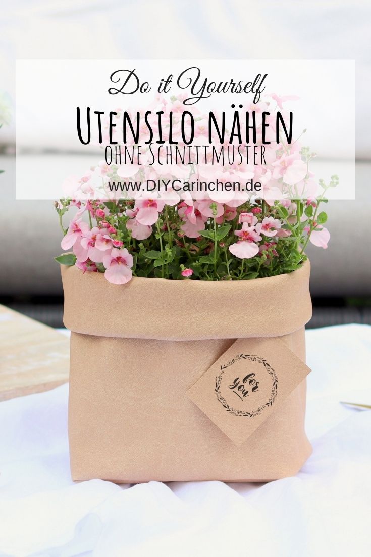 DIY - selbstgenähtes Utensilo aus Kunstleder als Blumentopf zum Verschenken, Aufbewahrungskorb oder Brotkorb