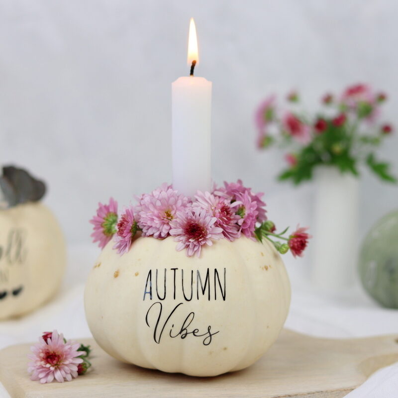 DIY Anleitung - aus einem Kürbis einen Kerzenhalter einfach selber machen und mit dem Plotter und Blumen verzieren