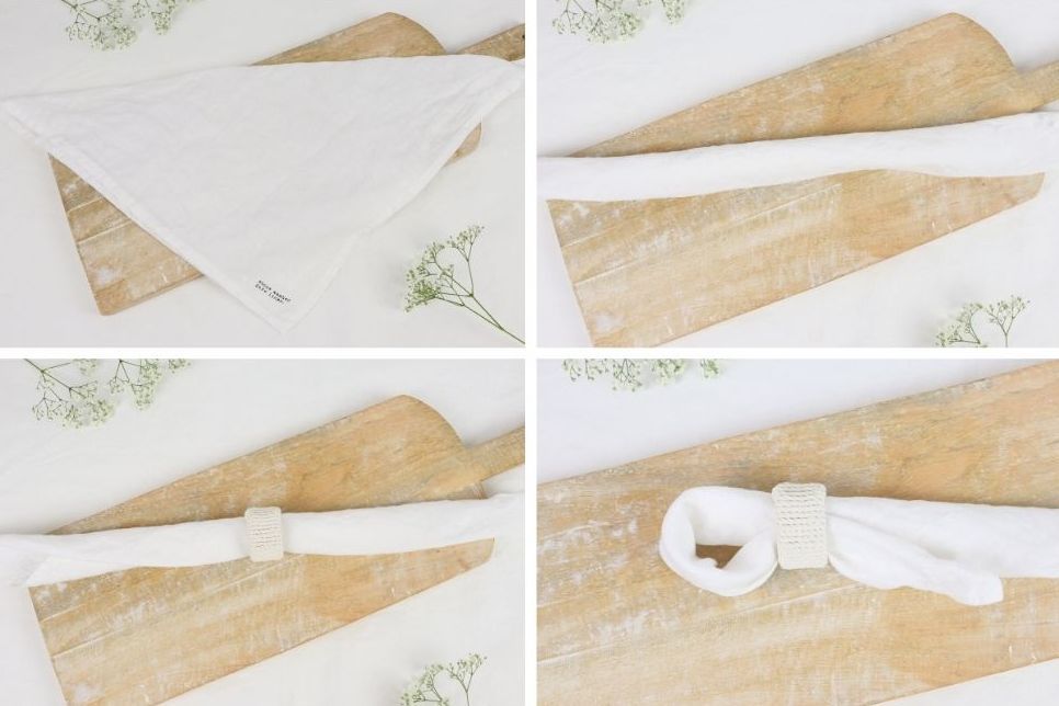 DIY - selbstgemachter Serviettenring aus einer Klopapierrolle + Serviette zu einer Schleife gefaltet