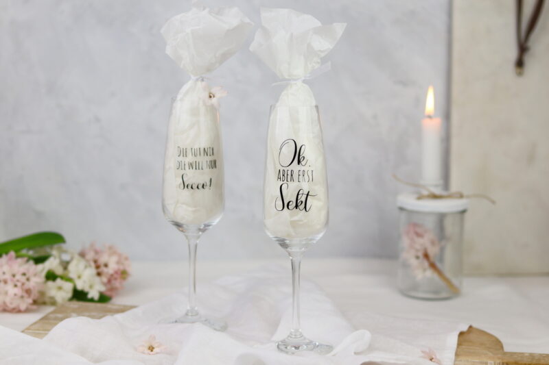 DIY - individualisierte Sektgläser mit dem Plotter oder Permanentmarker / Marker einfach selber machen + kostenlose Vorlage