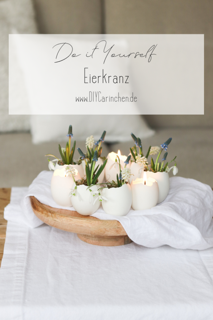 Eierkranz aus Gänseeiern basteln – Frühlingsdeko mit Blumen & Kerzen