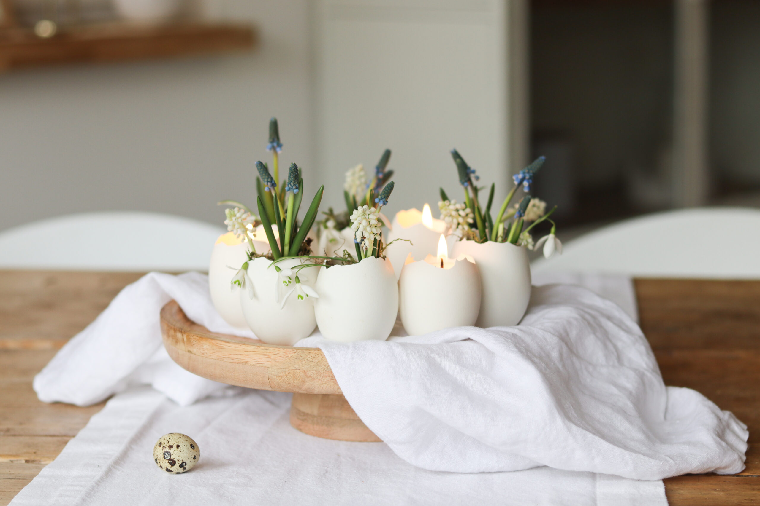 Eierkranz aus Gänseeiern basteln – Frühlingsdeko mit Blumen & Kerzen